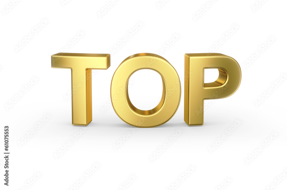 3D golden TOP word isolated with clipping path