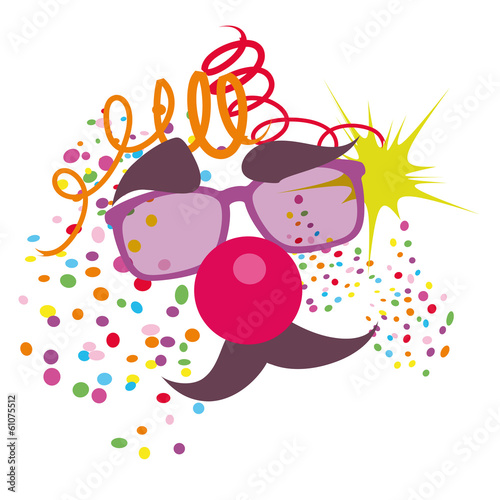 clown's mask, glasses, konfetti, red nose vektor