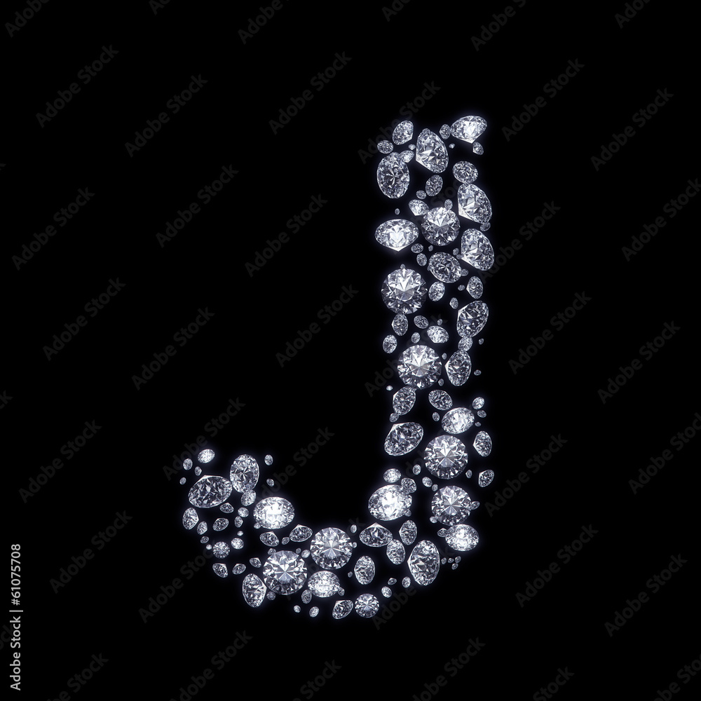 3D Diamond letter J on black isolated with clipping path