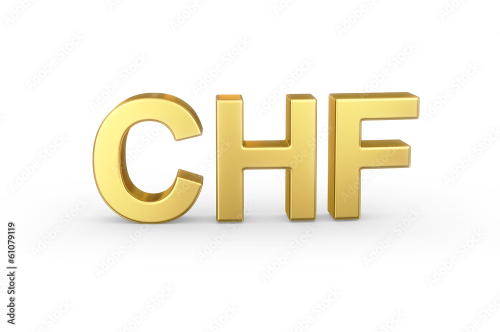 Golden 3D CHF currency shortcut isolated with clipping path Golden 3D CHF currency shortcut isolated with clipping path