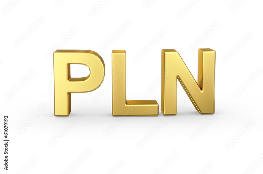Golden 3D PLN Zloty isolated with clipping path Golden 3D PLN Zloty isolated with clipping path