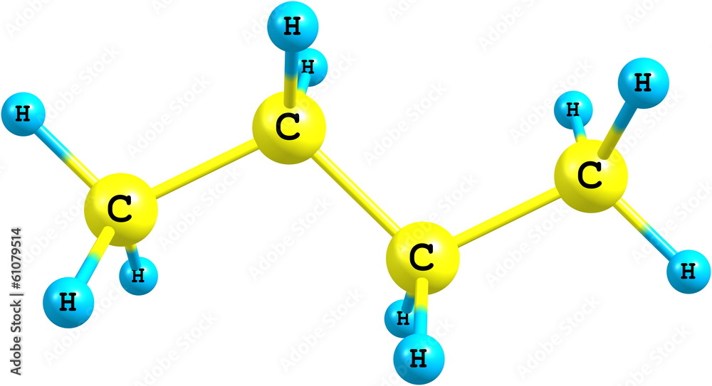 Molecular structure of butane on white - obrazy, fototapety, plakaty 