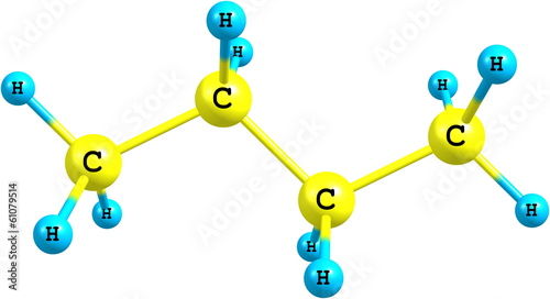 Molecular structure of butane on white photo