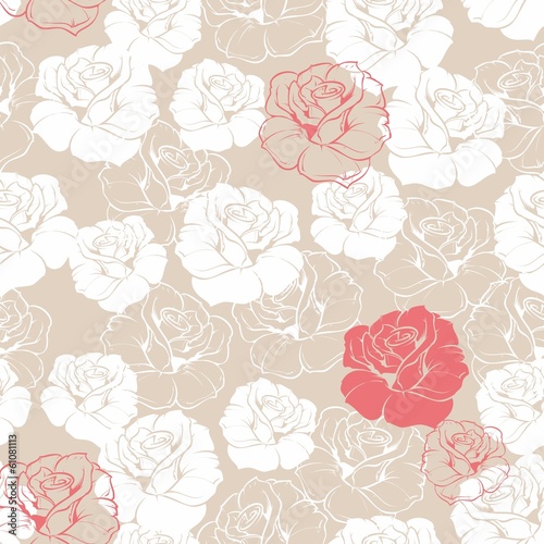 Seamless vector floral red white roses background