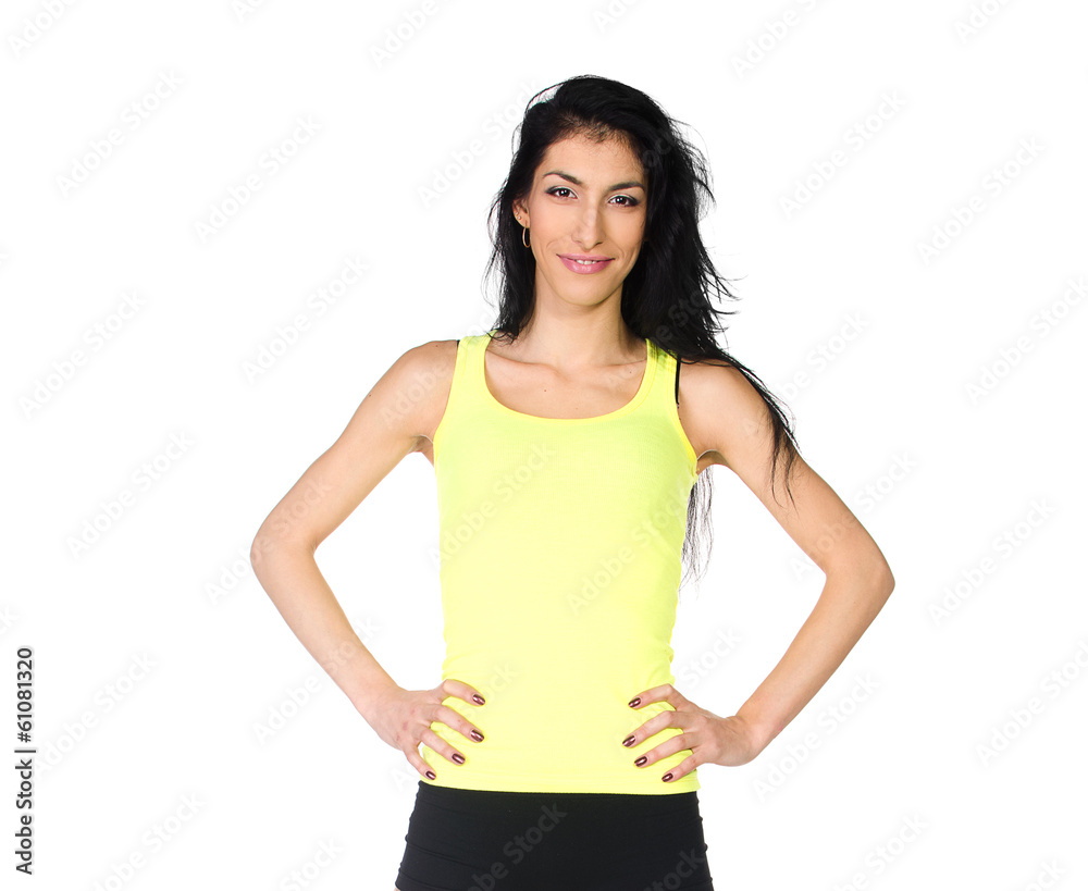Sporty girl in yellow shirt Sporty girl in yellow shirt