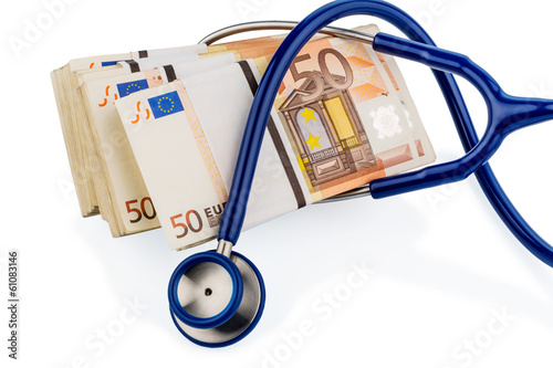Картината върху платно stethoscope and euro banknotes,