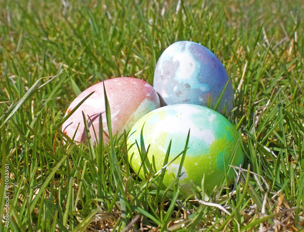 colorful abstract easter eggs in grass