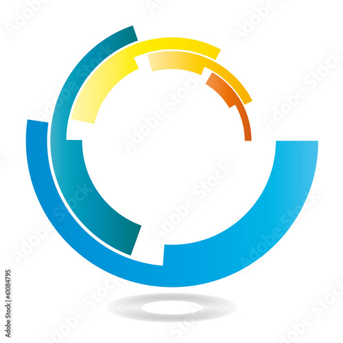 Rad gedreht - Segmente aneinandergefügt, Logo für Zusammenhalt, focus und Perspektive, Handel und Wandel - sign