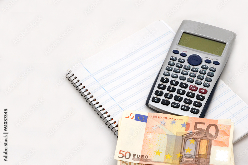 Calculator, bills and notepad Calculator, bills and notepad