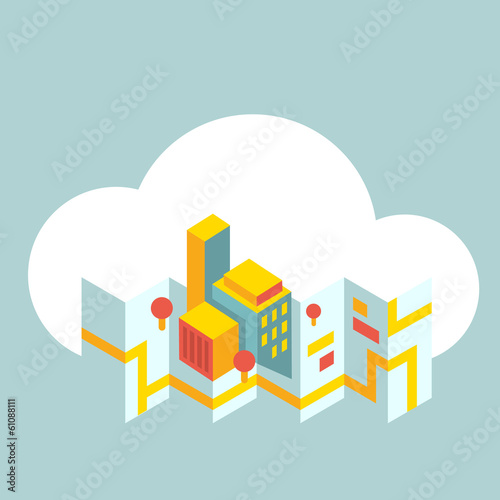 modern city map in the cloud