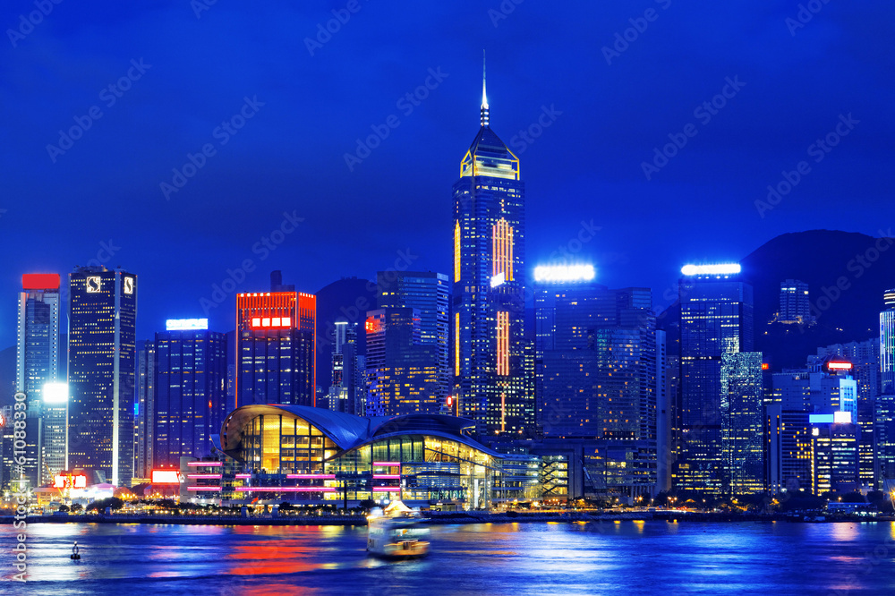 hong kong office building at night hong kong office building at night