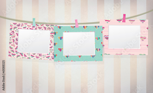 Vector  colorful  empty photo frames on vintage background.