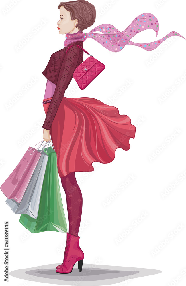 Young woman with bunch of shopping bags Young woman with bunch of shopping bags