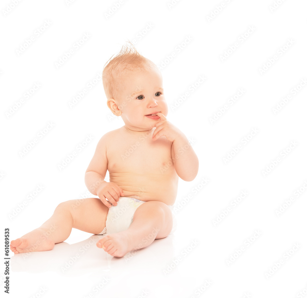 happy beautiful baby in a diaper isolated happy beautiful baby in a diaper isolated