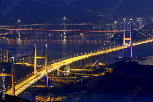 tsing ma bridge at night, Hong Kong Landmark © Cozyta