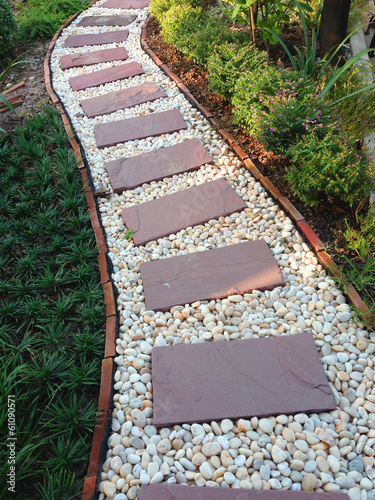 the tile path in a park , garden arrangement