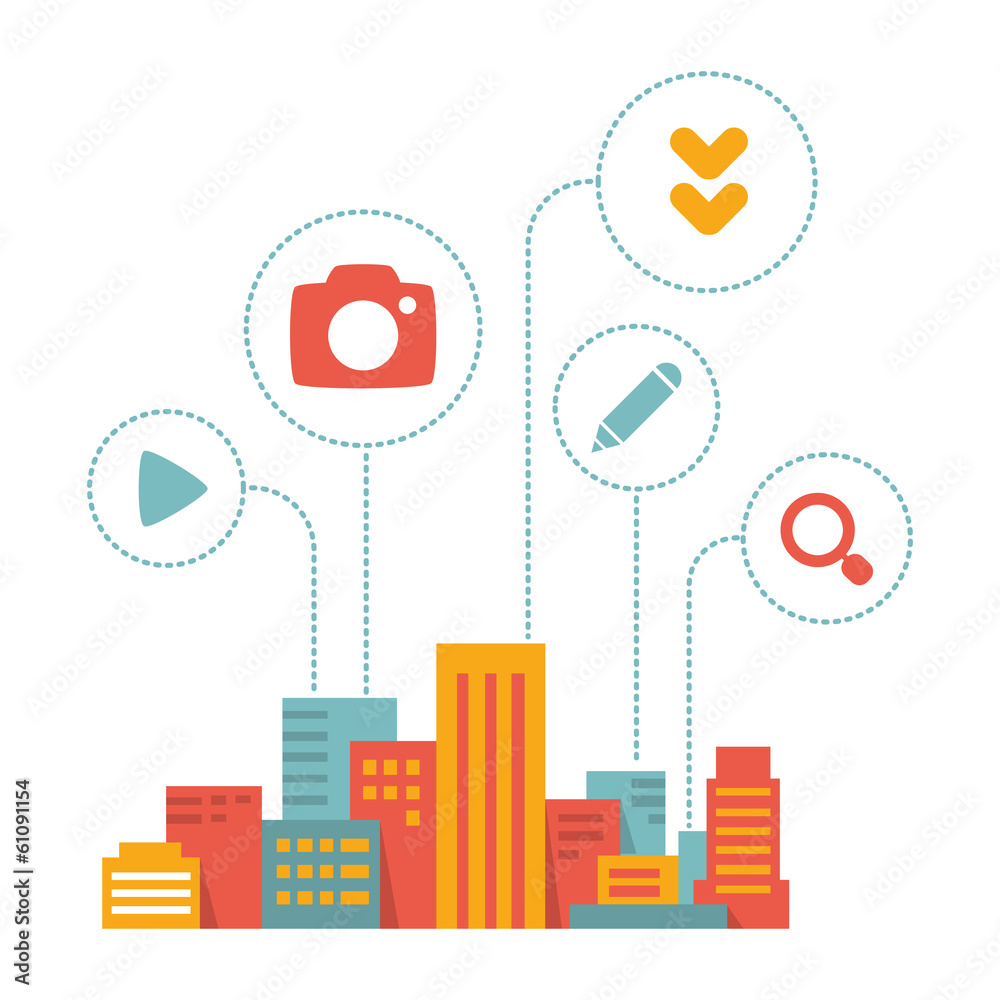 flat style modern city  with icons of daily activity