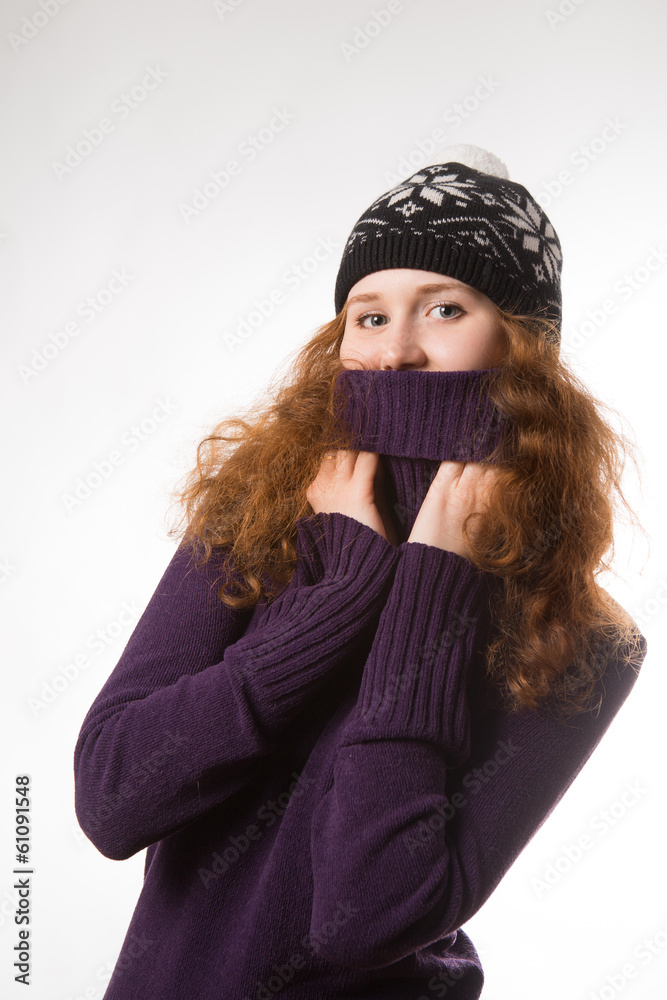 beautiful woman dressed in winter clothes smiling - studio shots beautiful woman dressed in winter clothes smiling - studio shots