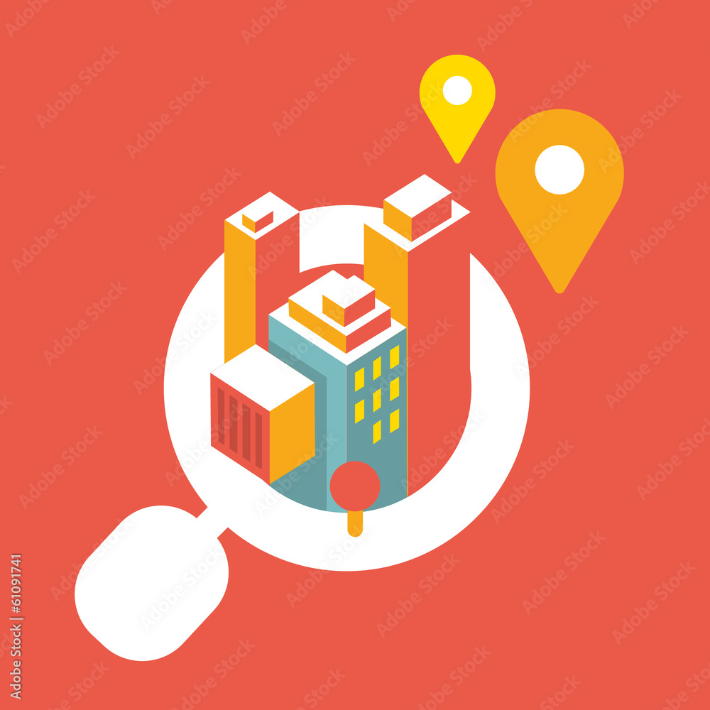 Illustration: a big city grows out magnifier Illustration: a big city grows out magnifier
