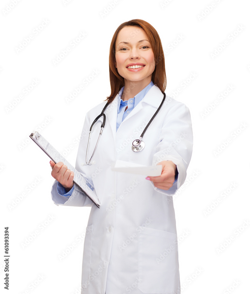 smiling female doctor with clipboard smiling female doctor with clipboard