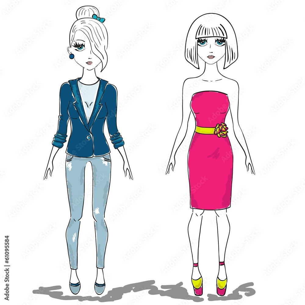 hand drawn illustration fashion girl, woman