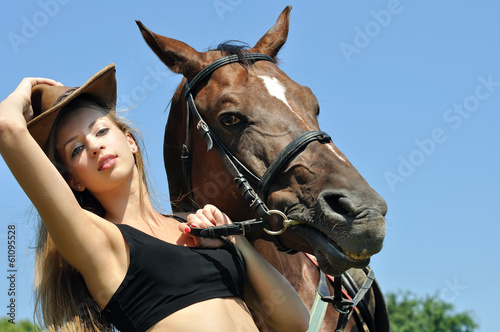 young attractive  woman and horse © beerfan