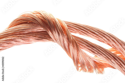 Concept of the energy industry copper wires isolated on white