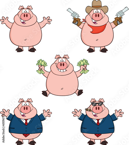 Pig Cartoon Mascot Characters 1. Collection Set