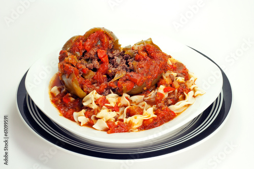 Stuffed Green Peppers With Noodles and Spaghetti Sauce
