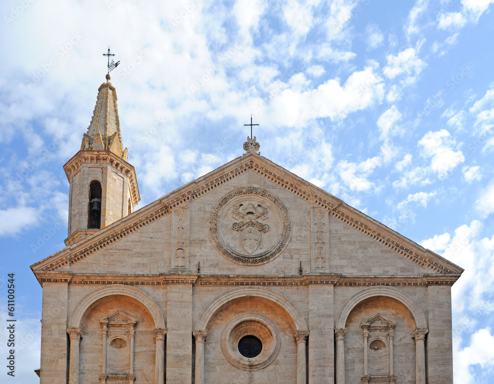 renaissance gable, cathedral in pienza, italy