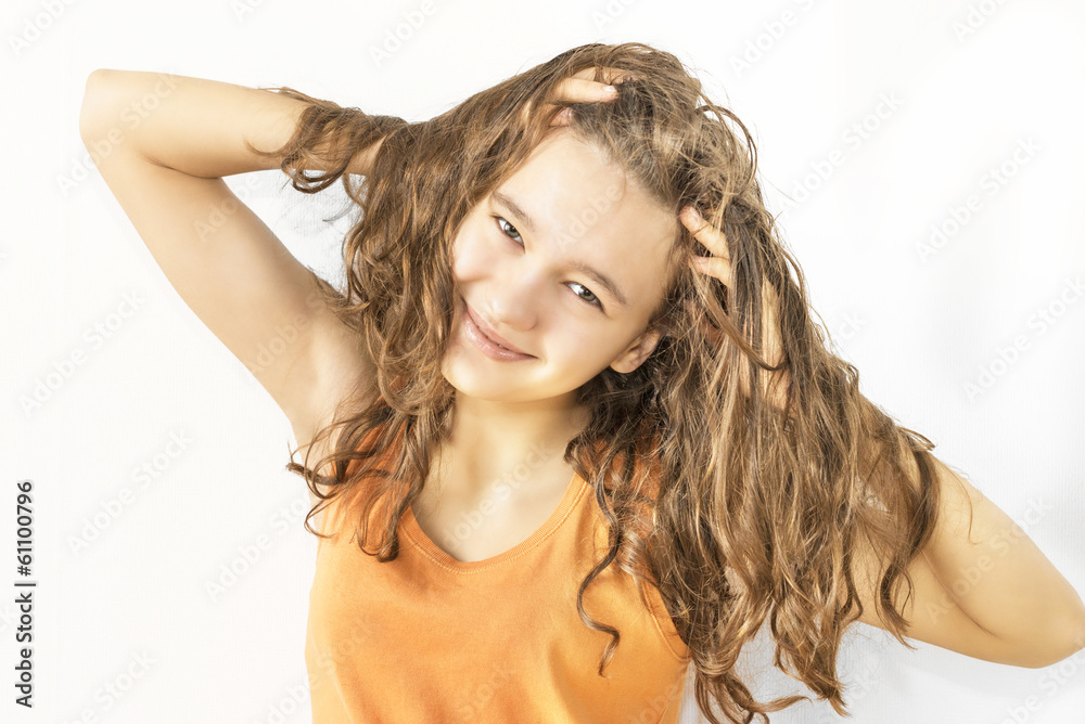 Obraz premium cheerful young girl with wet hair