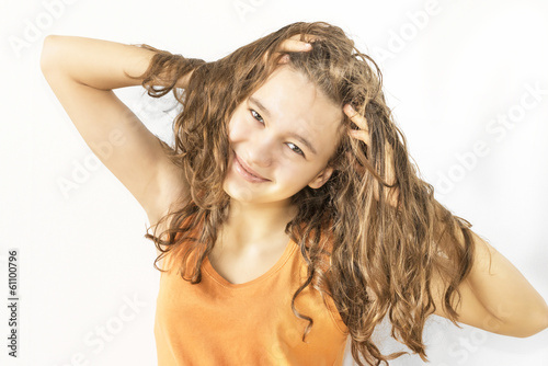 cheerful young girl with wet hair