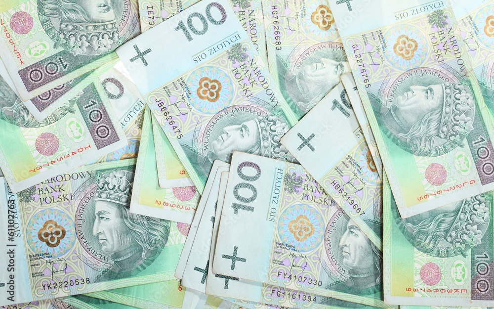 Obraz premium 100's polish zloty banknotes as money background
