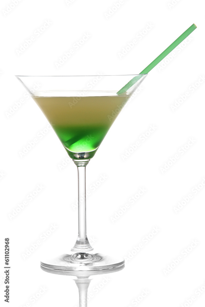 Glass of tasty cocktail isolated on white