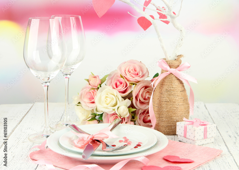 Naklejka premium Romantic holiday table setting, close up