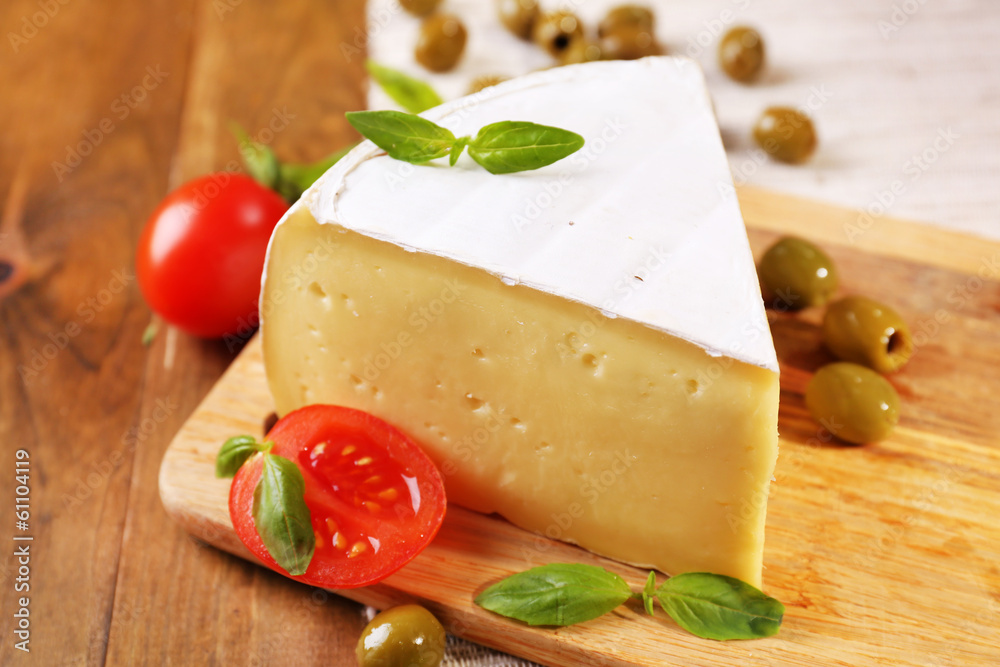 Tasty Camembert cheese with tomatoes, olives and basil, Tasty Camembert cheese with tomatoes, olives and basil,