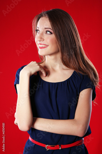 Attractive woman on color background