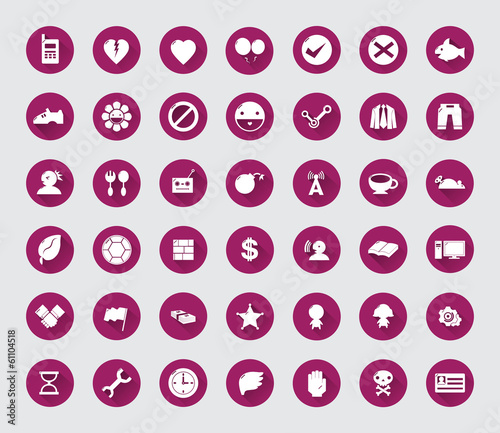 miscellaneous flat  icon set with long shadow for web and mobile