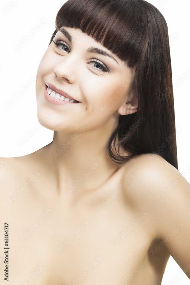 Smiling Beauty Woman with Natural Long Hair
