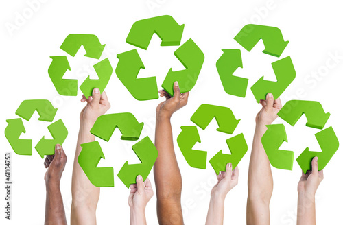 Multi-Ethnic Group of People Holding Recycling Symbol photo