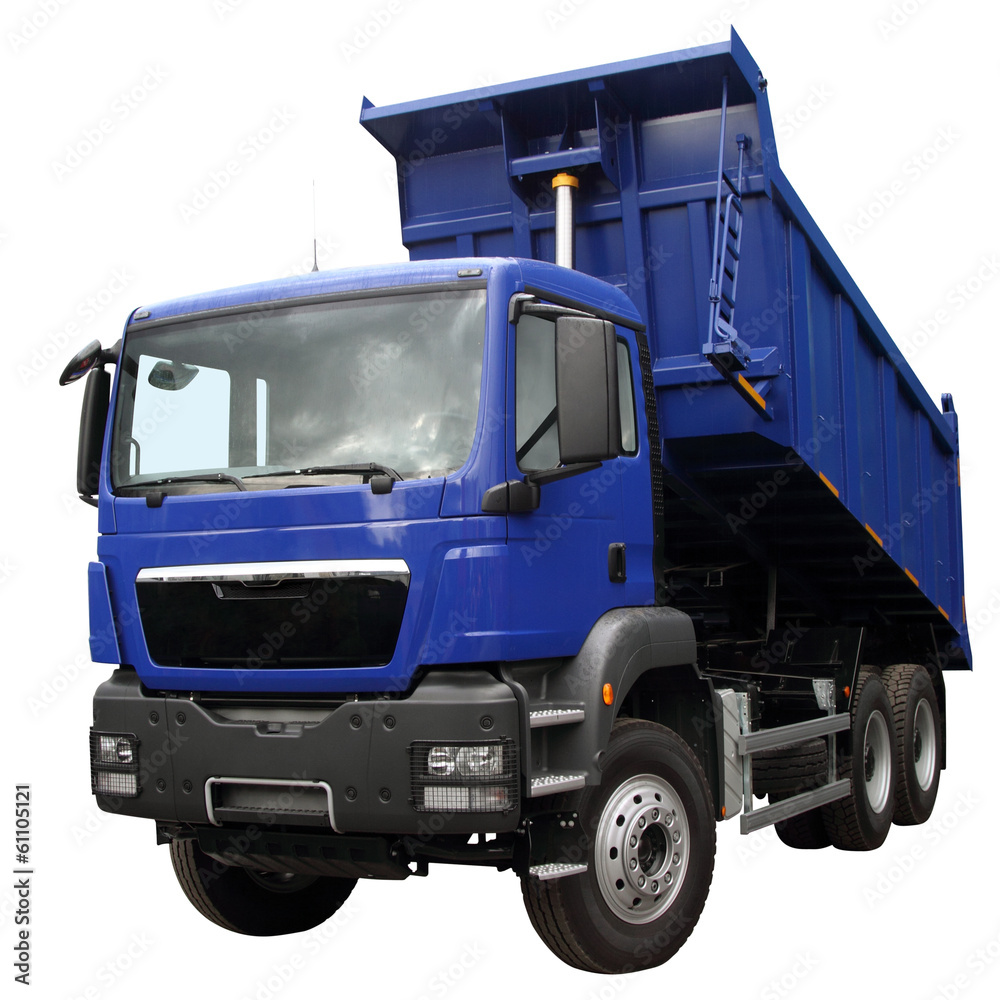 The dark blue lorry