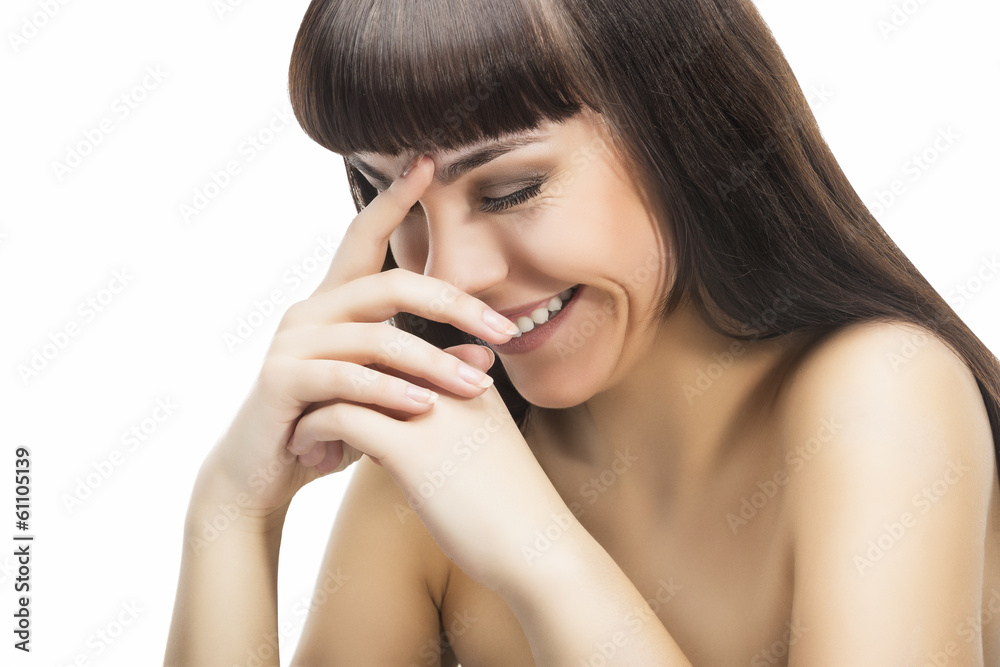 Beauty Concept. Happy Brunette Woman With Long Straight Hair