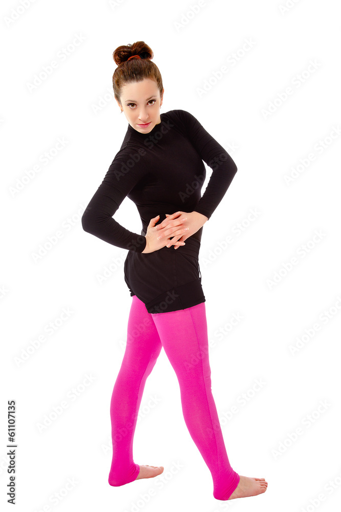 portrait of girl on a white background in dance pose portrait of girl on a white background in dance pose