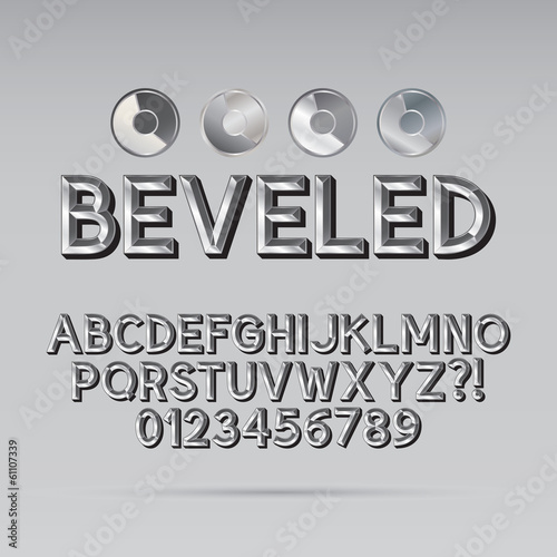 Steel Beveled Outline Font and Digit, Eps 10 Vector, Editable fo