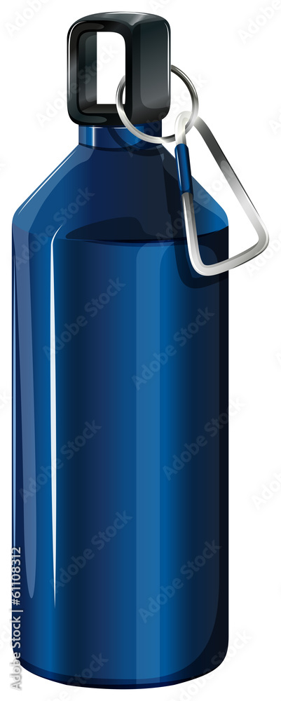 A blue bottle with a keychain A blue bottle with a keychain