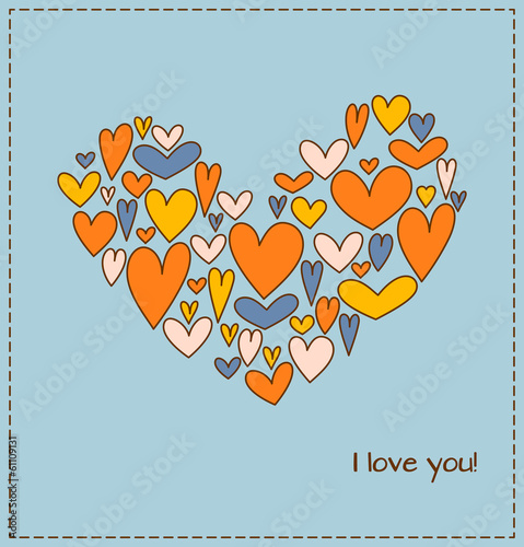 Greeting card with heart composed of a plurality hearts