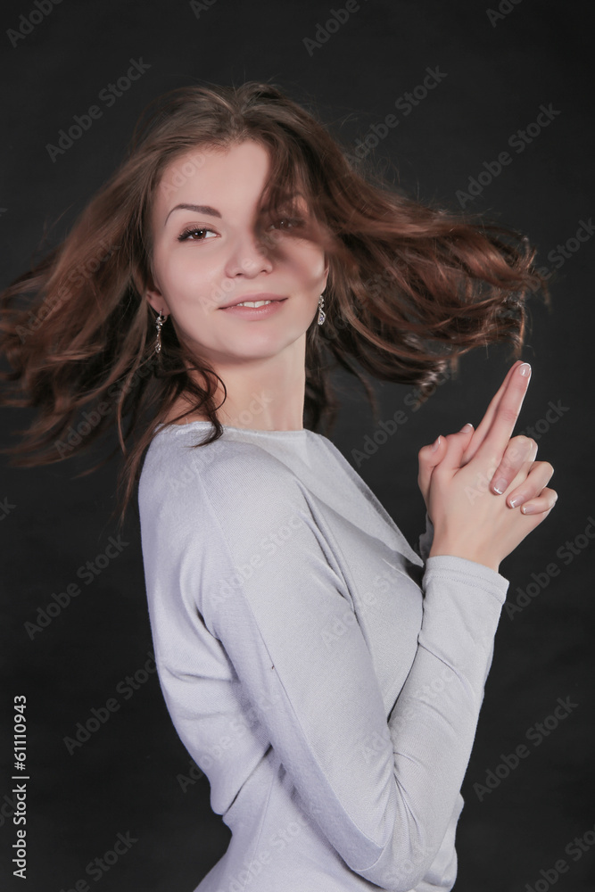 beautiful girl connected forefingers beautiful girl connected forefingers