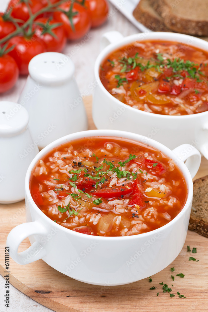 tomato soup with rice, vegetables and herbs tomato soup with rice, vegetables and herbs