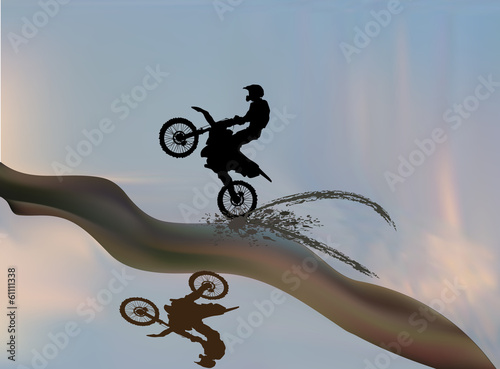 silhouettes of man on motorcycle with reflection