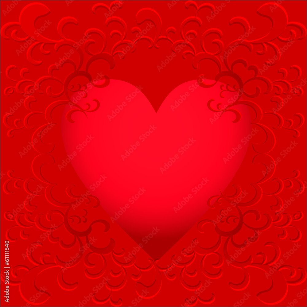 Love card with floral scrolls and hearts Love card with floral scrolls and hearts